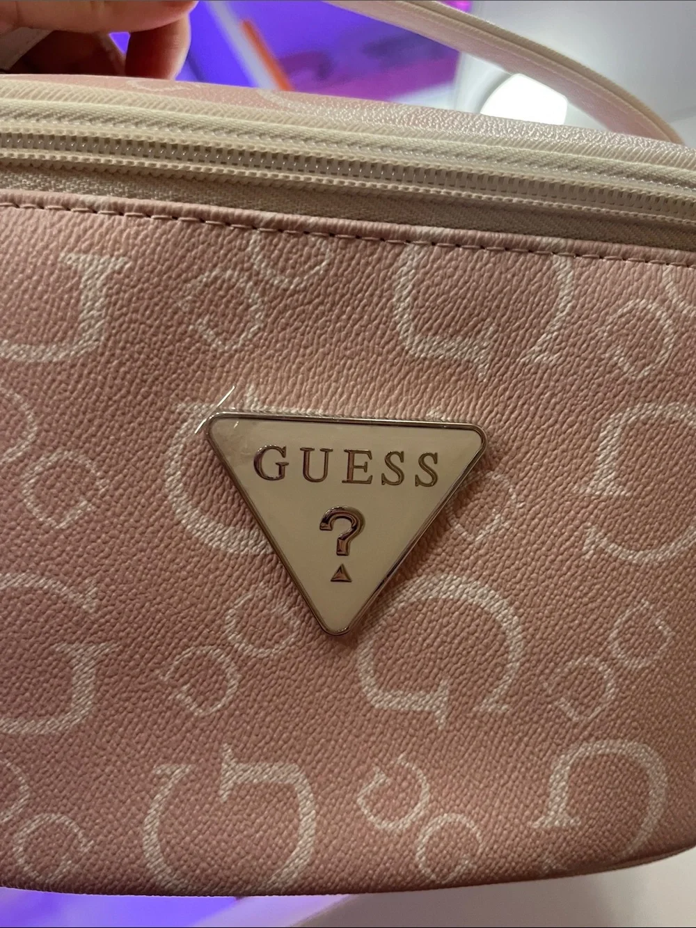 GUESS Blush Pink Logo Cosmetic Case with Top Handle
